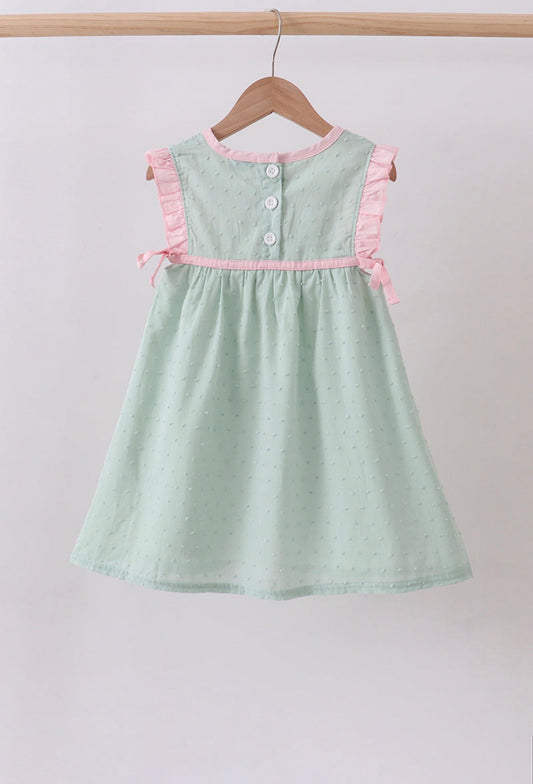 Green Swiss Dot Cross Sheep Ruffle Dress