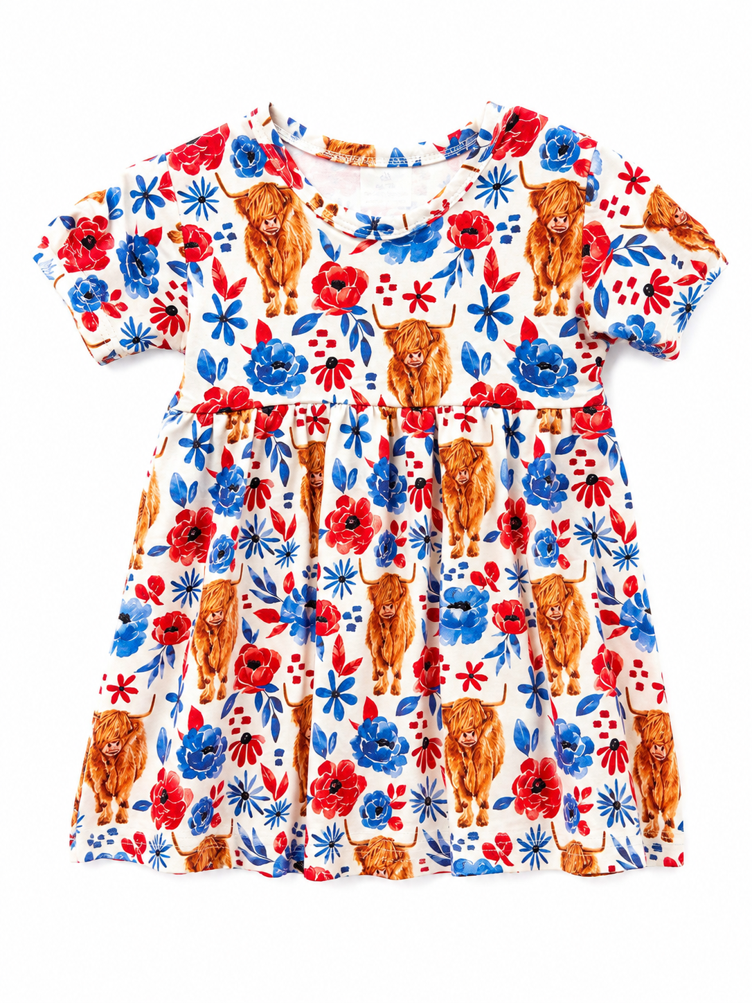 Highland Cow Blue/Red Flower Dress