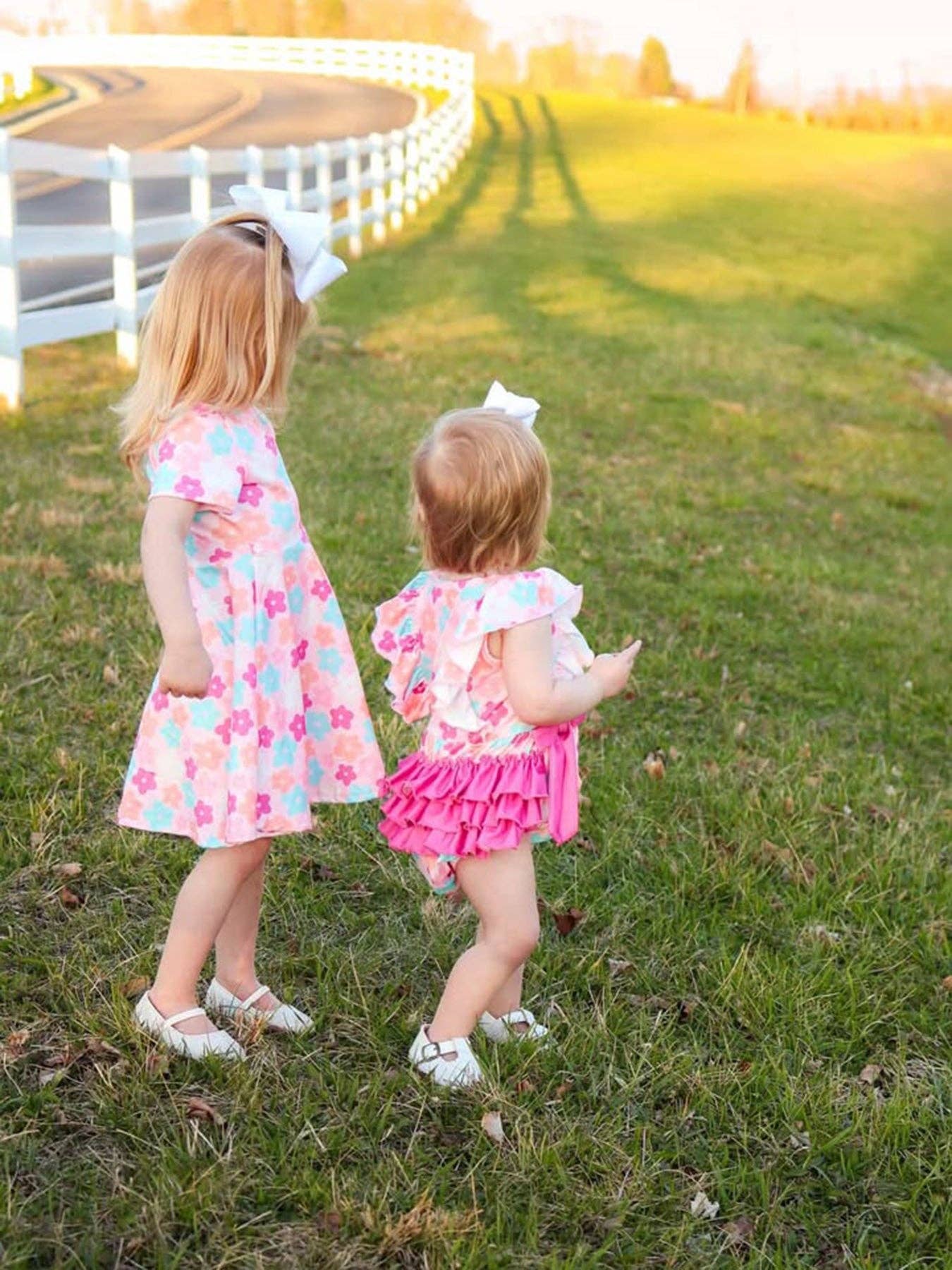 Colorful Floral Ruffle Girls Romper
