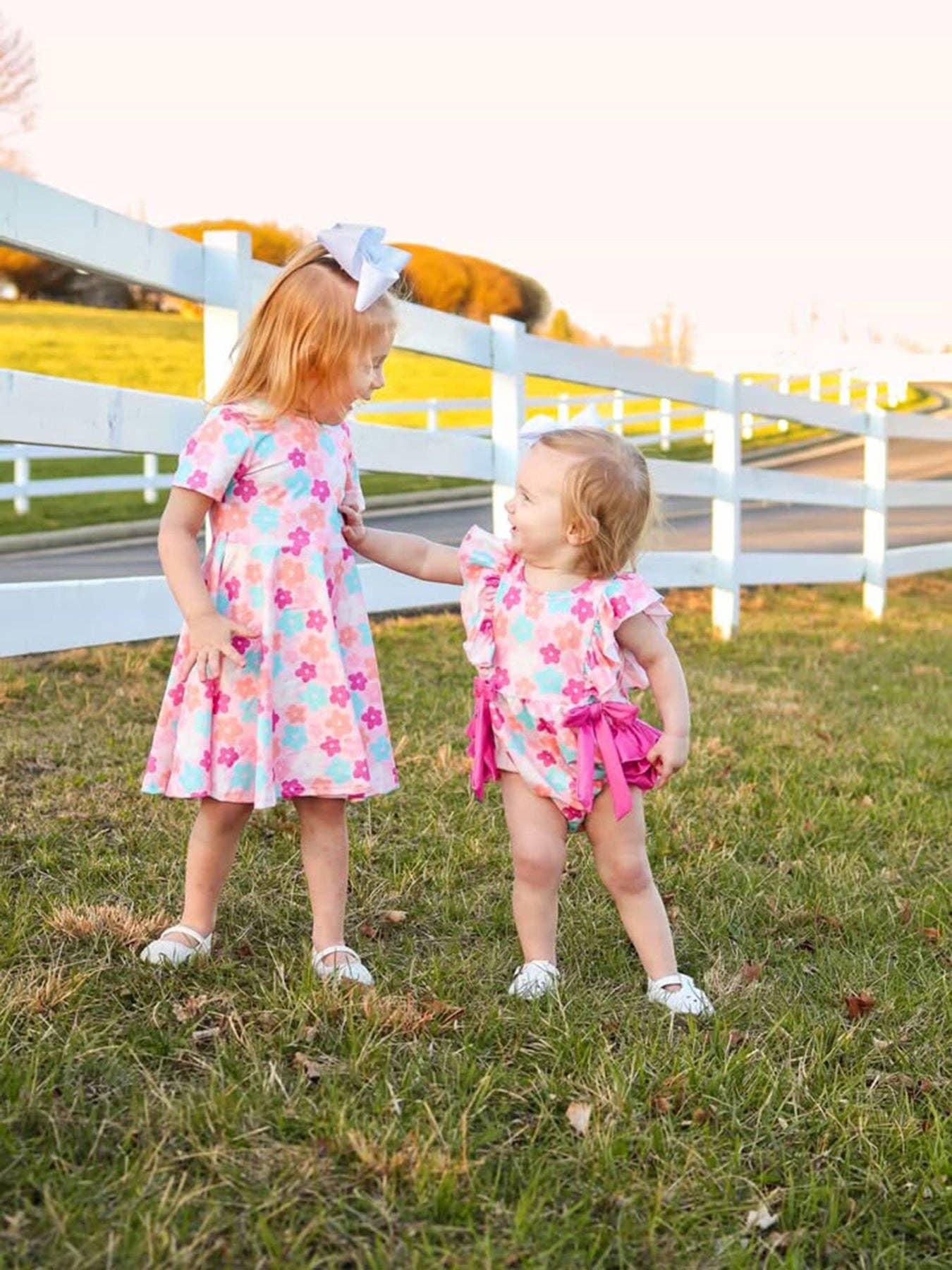 Colorful Floral Ruffle Girls Romper