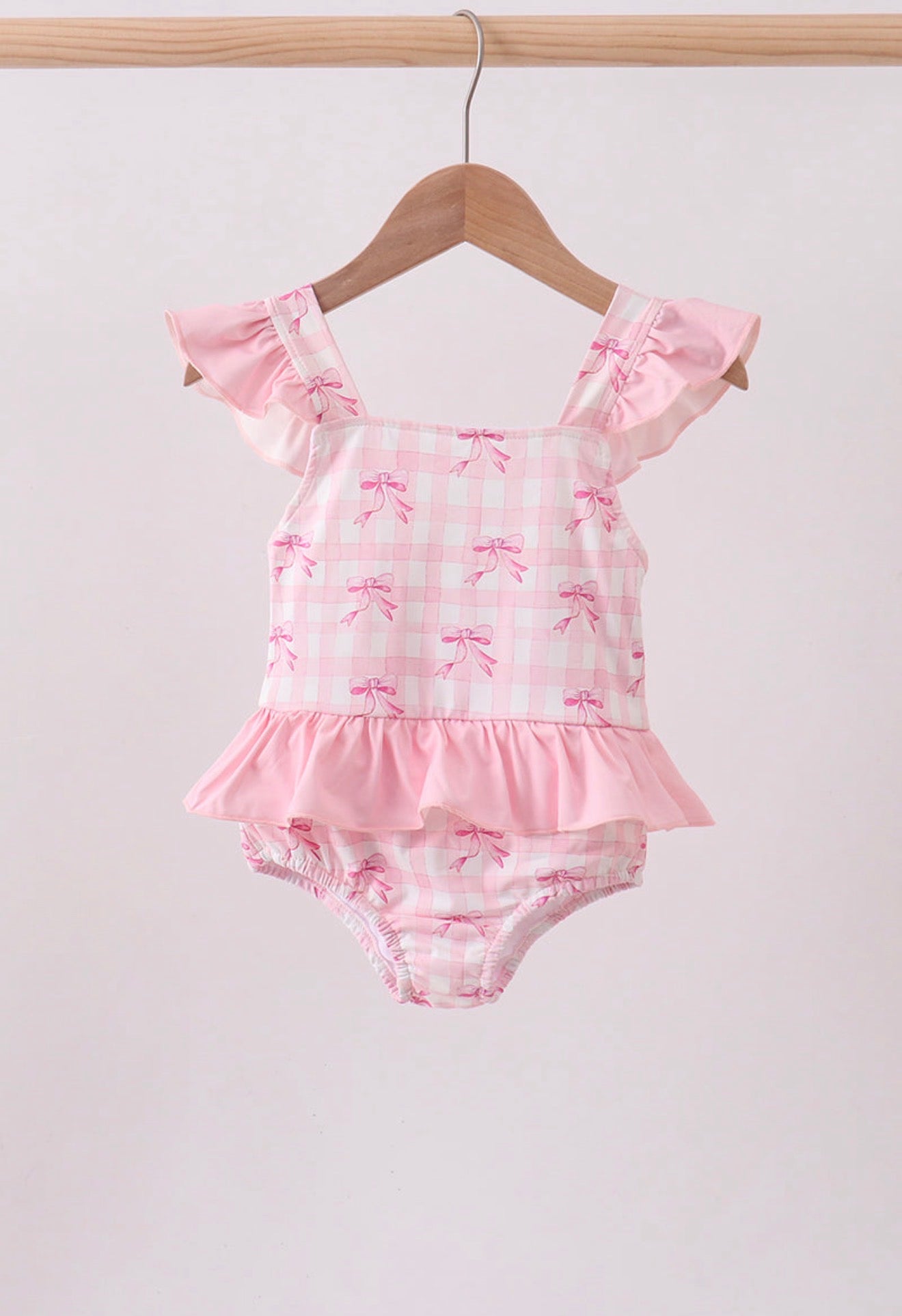 Pink Bow Print Ruffle One Piece Swimsuit