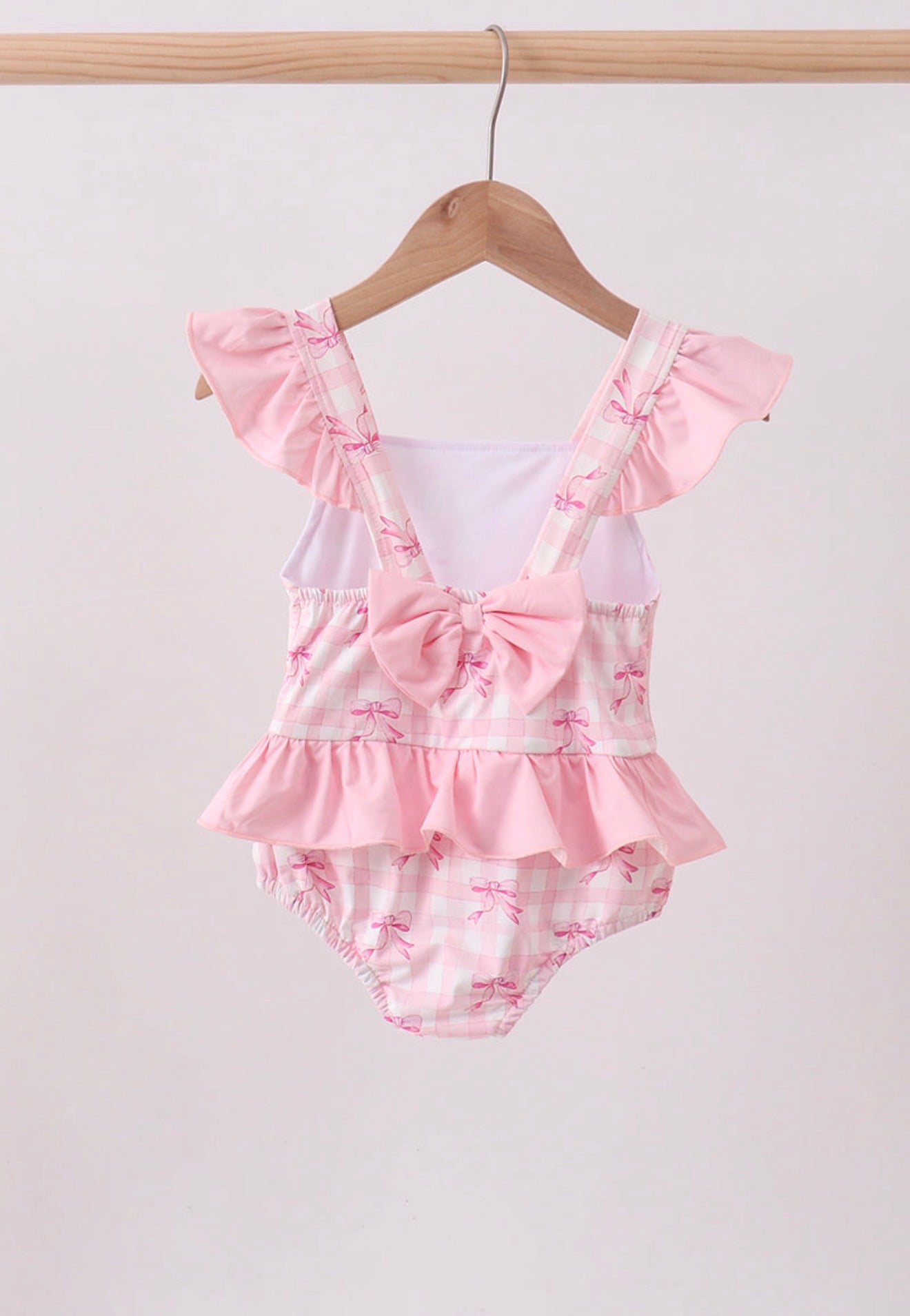 Pink Bow Print Ruffle One Piece Swimsuit