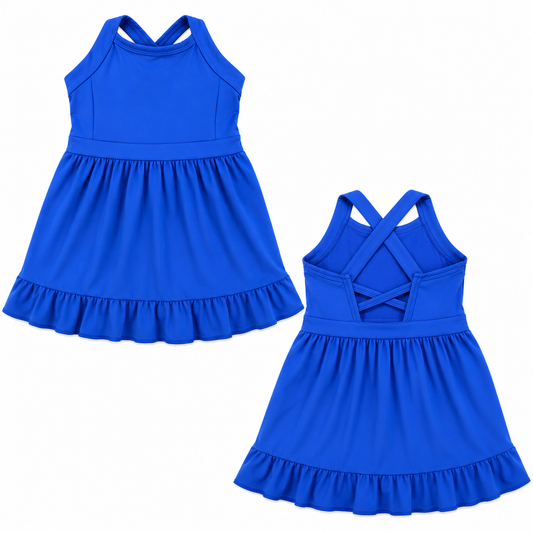 Athletic Ruffle Dress-Blue