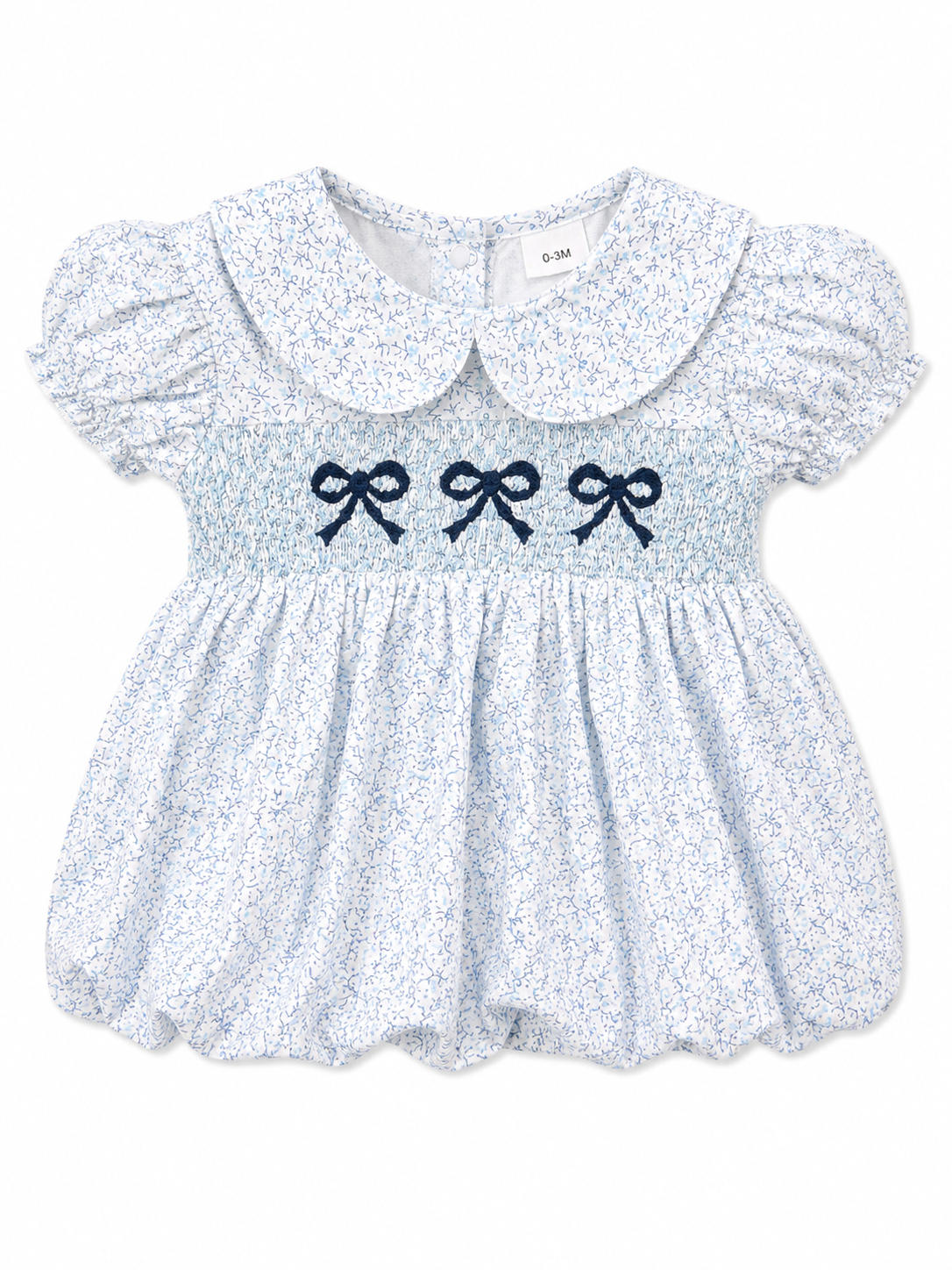Blue Bow Collared Smocked Dress