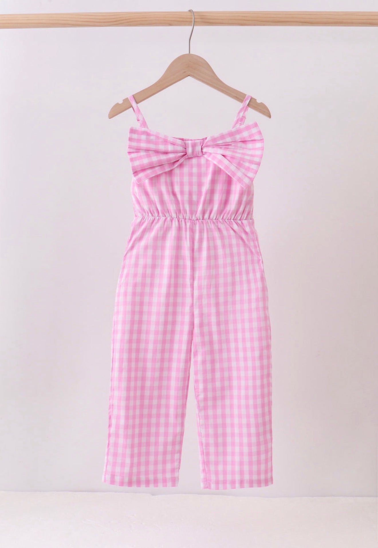 Pink Bow Gingham Jumpsuit