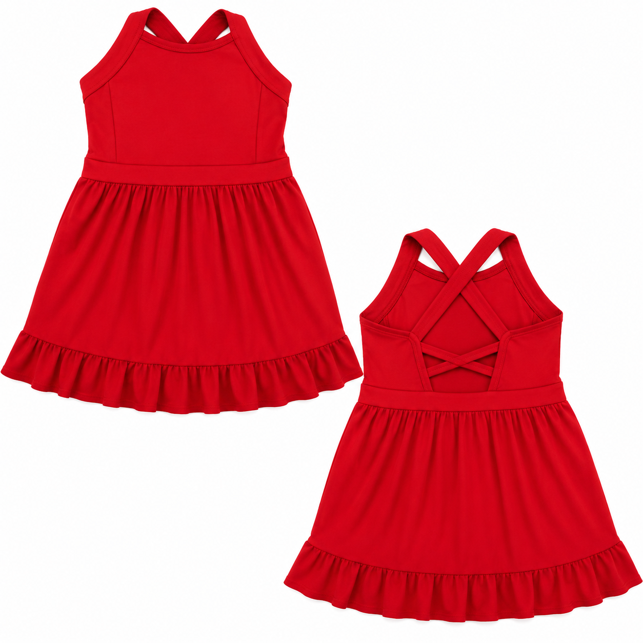 Athletic Ruffle Dress- Red