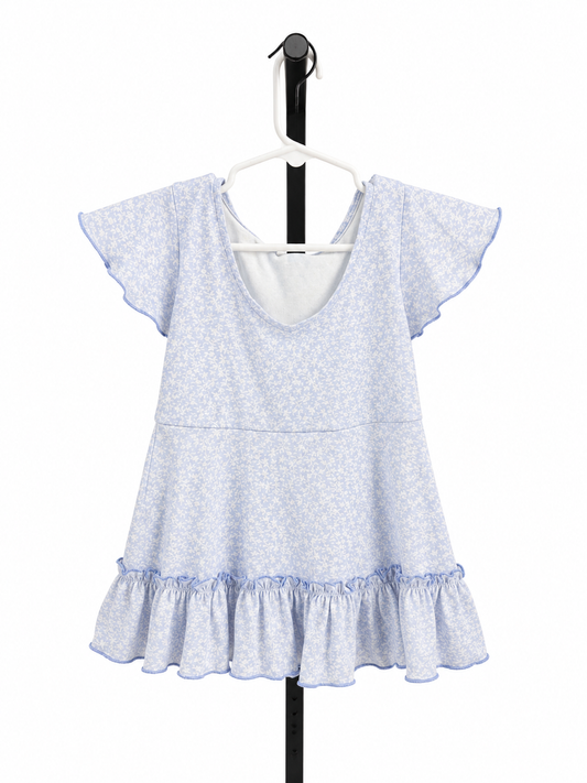 Mommy & Me Blue Flower Ruffle Dress