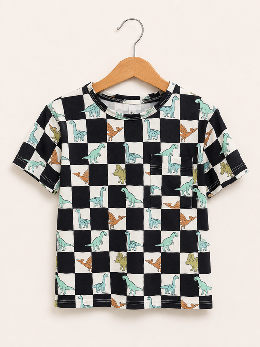 Checkered Dinosaur Pocket Tee