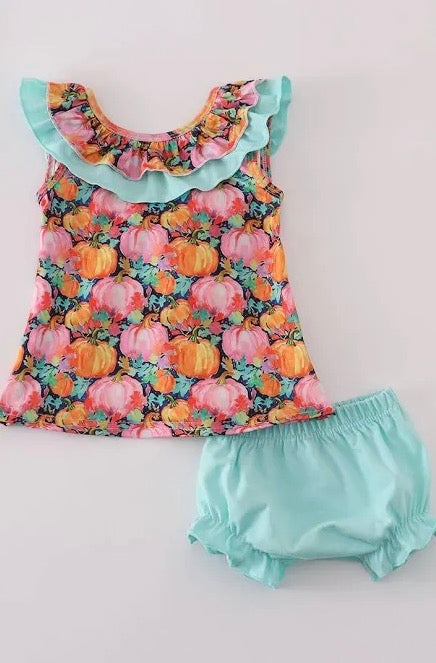 Pink Pumpkin Ruffle Bloomer Set