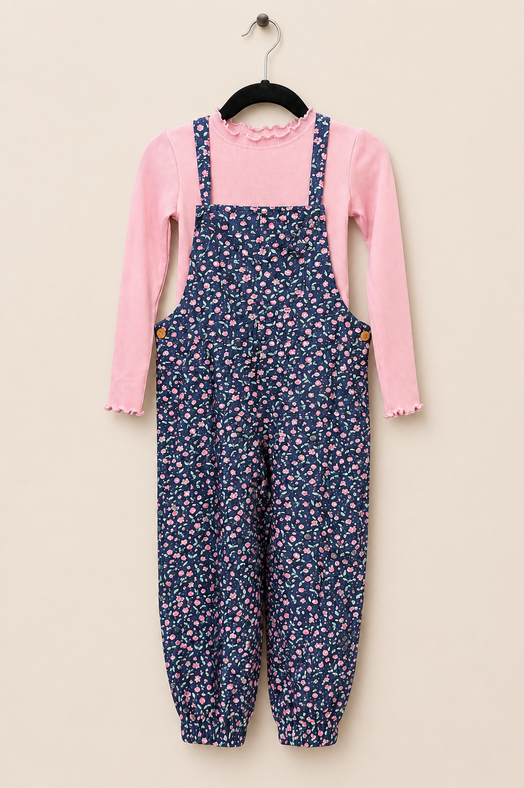 Floral Overalls with LS Pink Shirt
