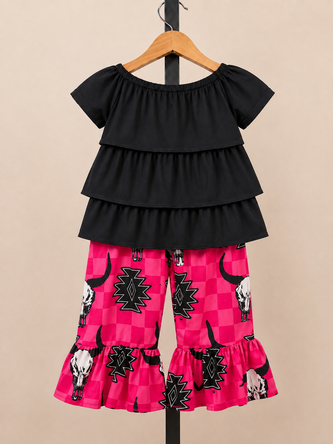 Pink Western Flare & Layered Shirt Set