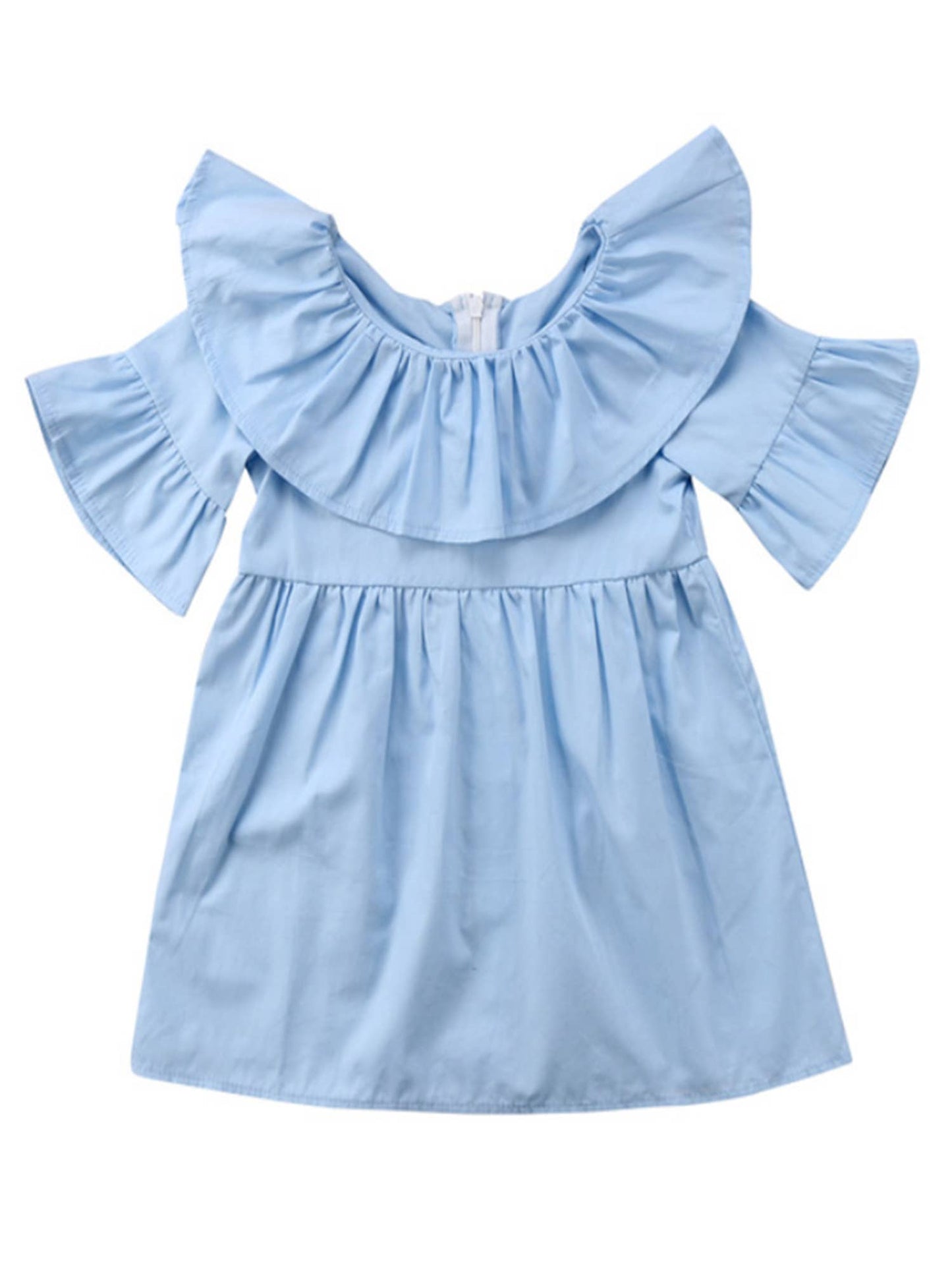 Blue Ruffle Bell Sleeve Mini Dress