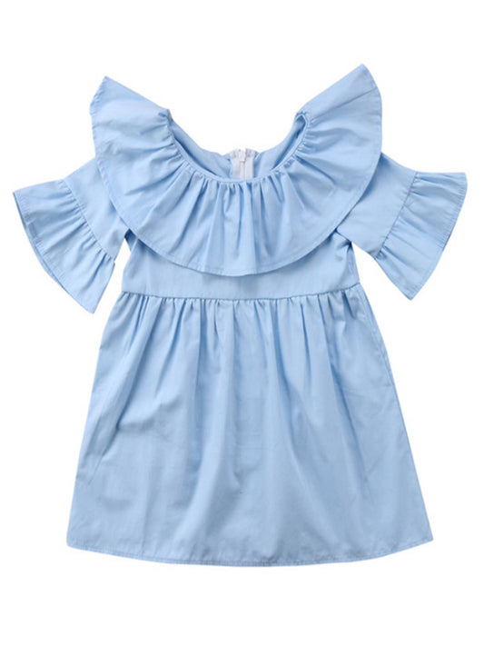 Blue Ruffle Bell Sleeve Mini Dress
