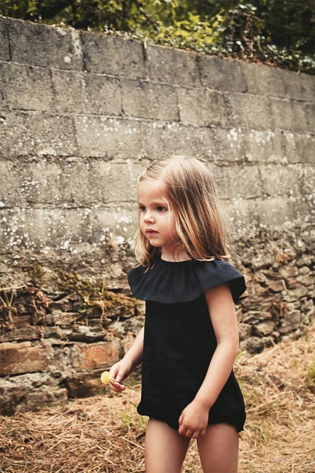 Black Ruffle Neckline Sleeveless Baby Romper