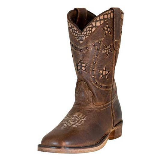 TuffRider Youth Rocky Mountain Star Snake Printed Square Toe Western Boots: Brown