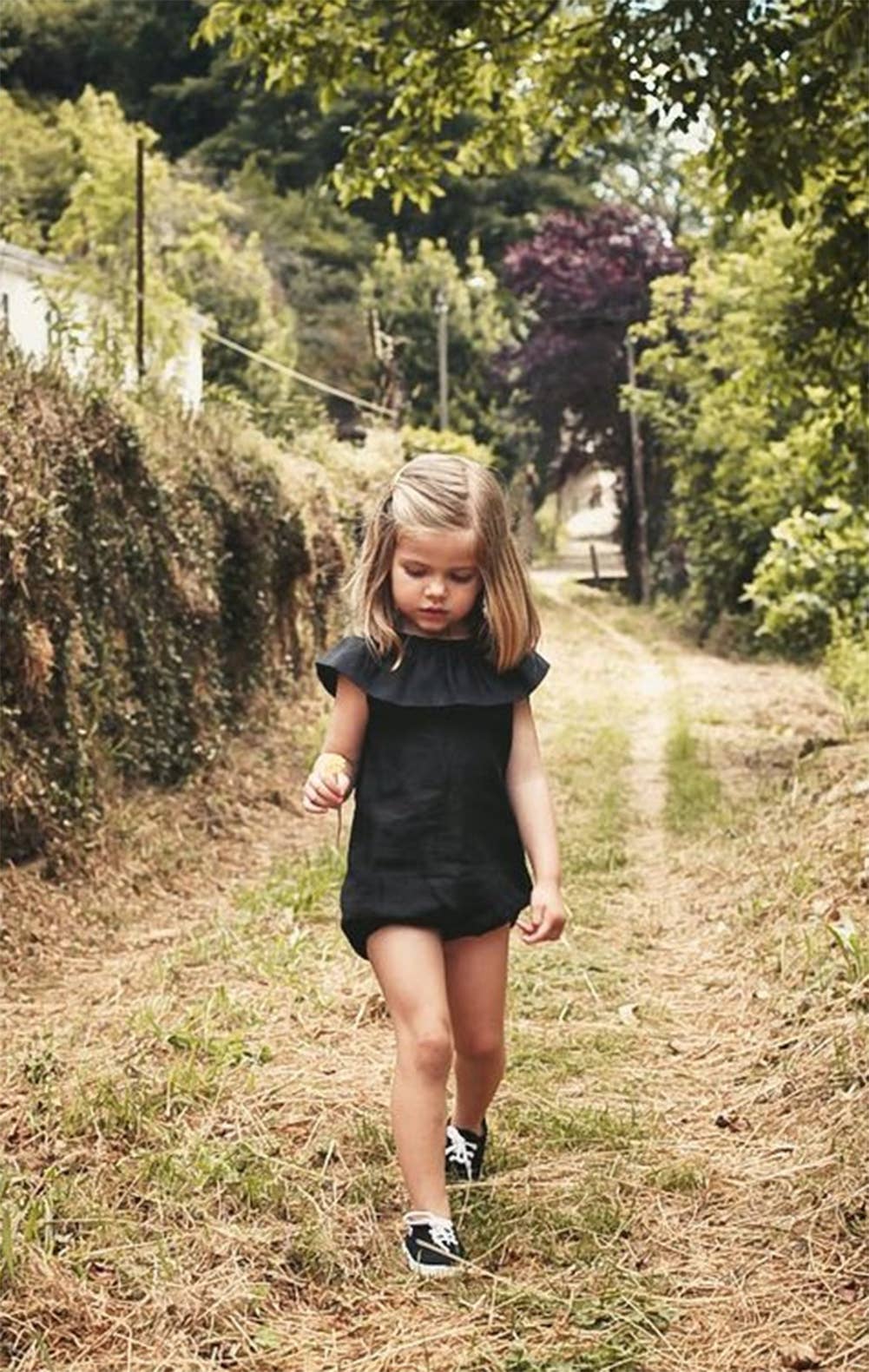 Black Ruffle Neckline Sleeveless Baby Romper