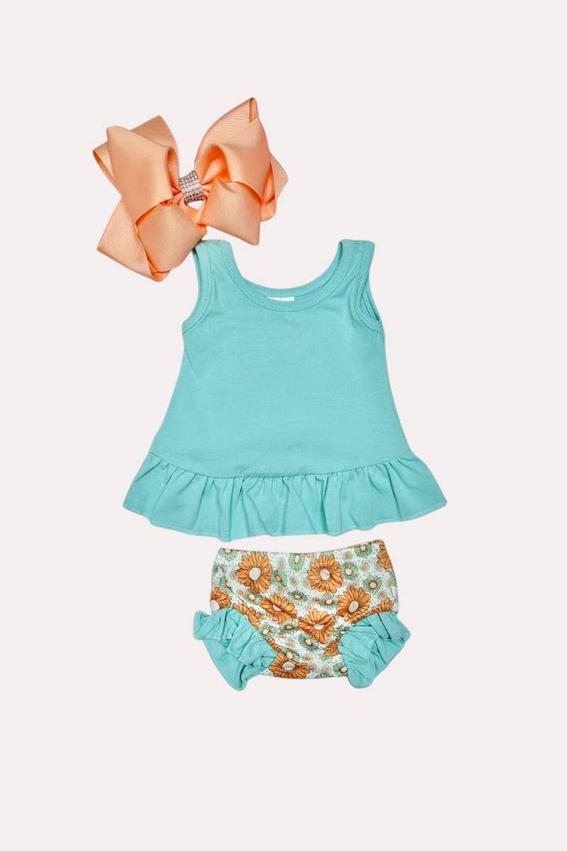 Aqua Tank Top & Flora Print Bloomer Set