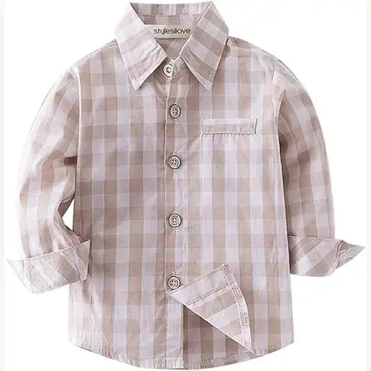 Button-Down Shirt : Beige Plaid
