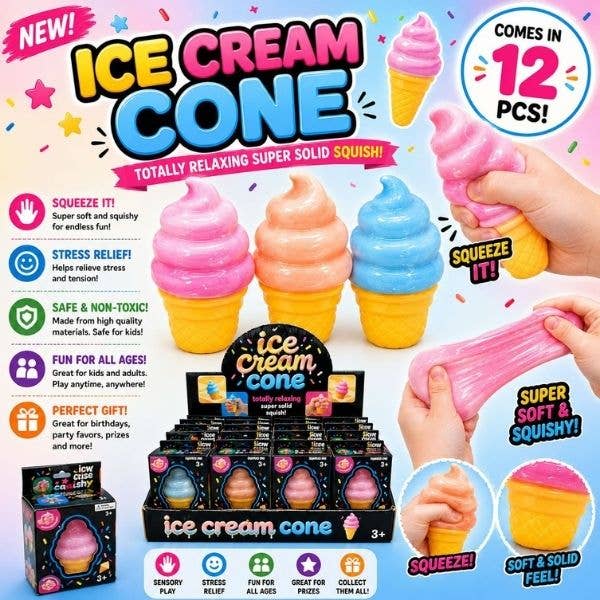Ice Cream Cone Squishy – Super Soft Solid Squish Stress Toy
