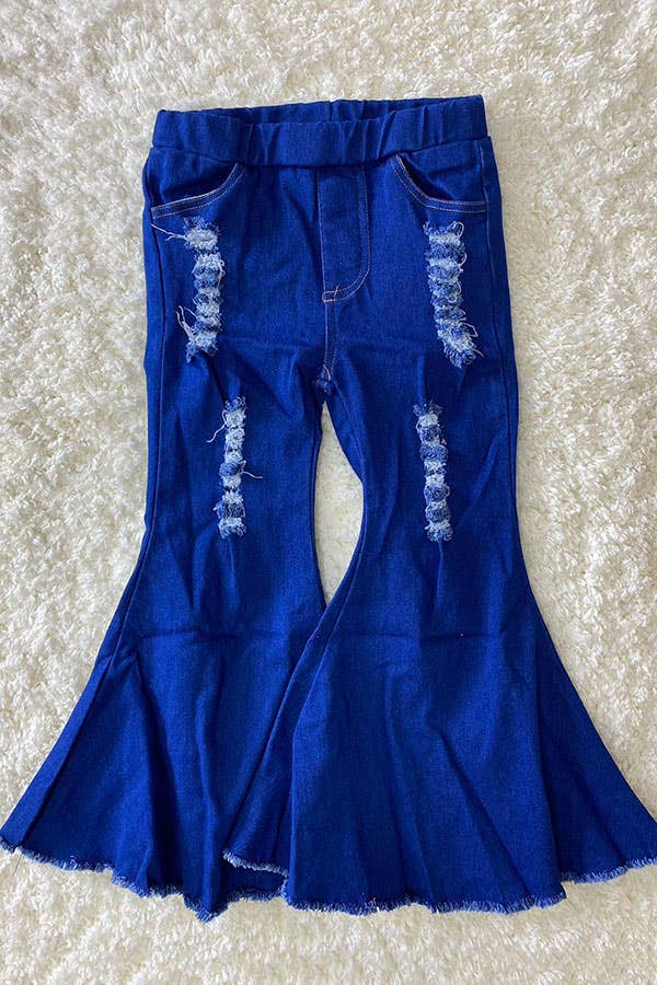 Distressed Royal Blue Bell Bottom Jeans
