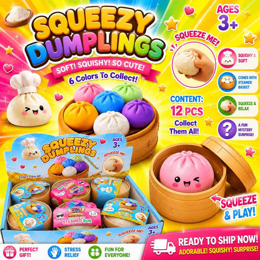 Squeezy Dumplings–Mystery Steamed Bun Squishy+Steamer Basket