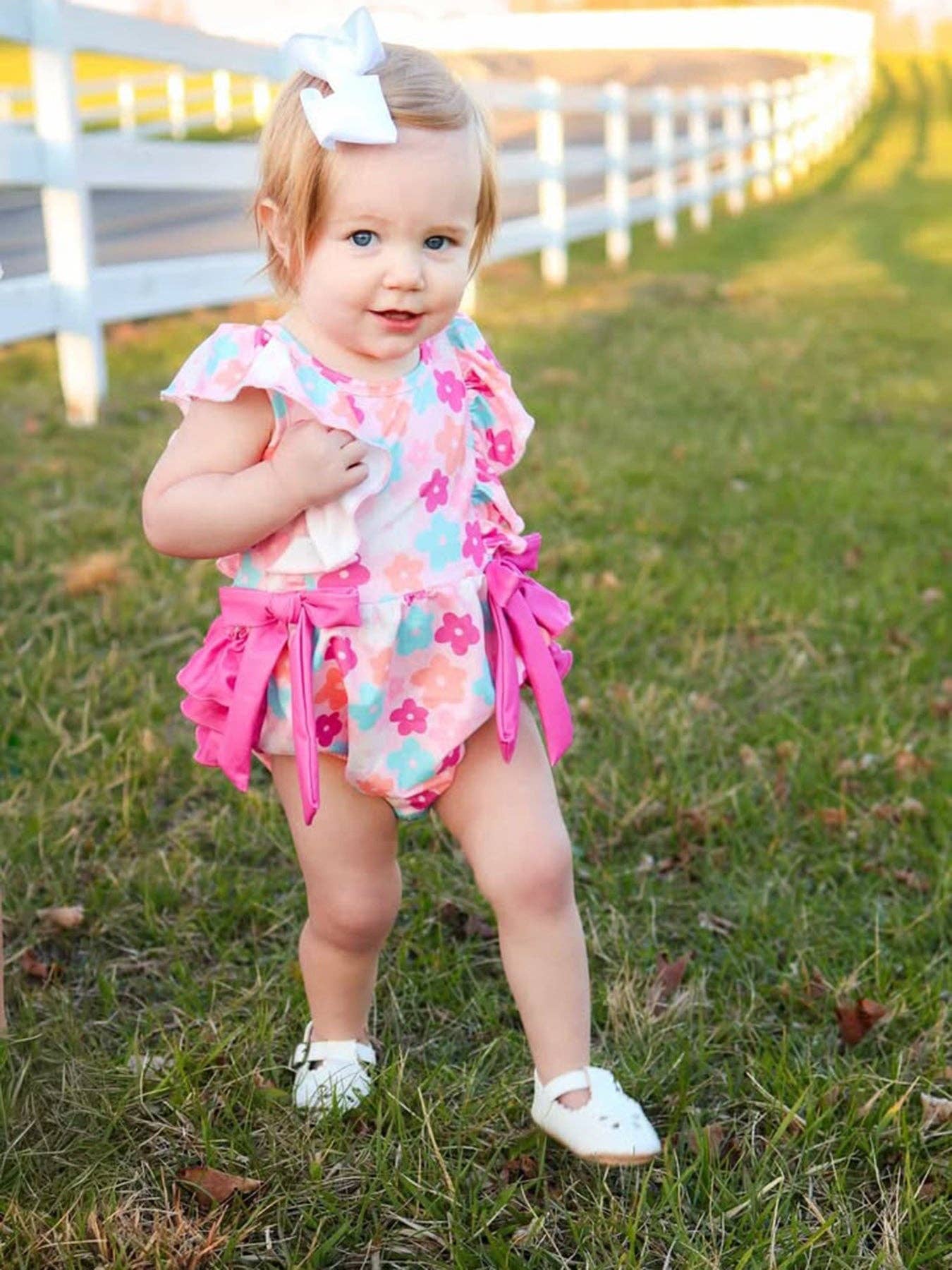 Colorful Floral Ruffle Girls Romper