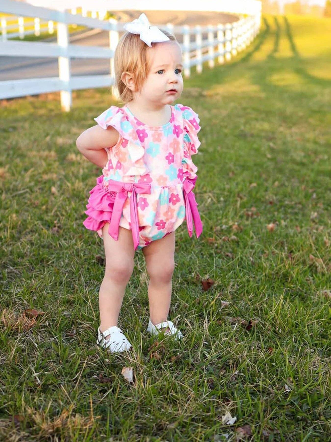 Colorful Floral Ruffle Girls Romper