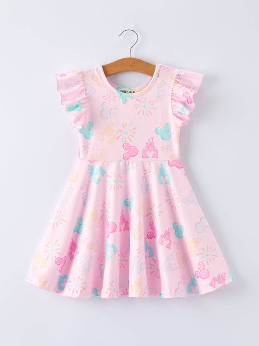 Theme Park Print Girls Twirl Dress