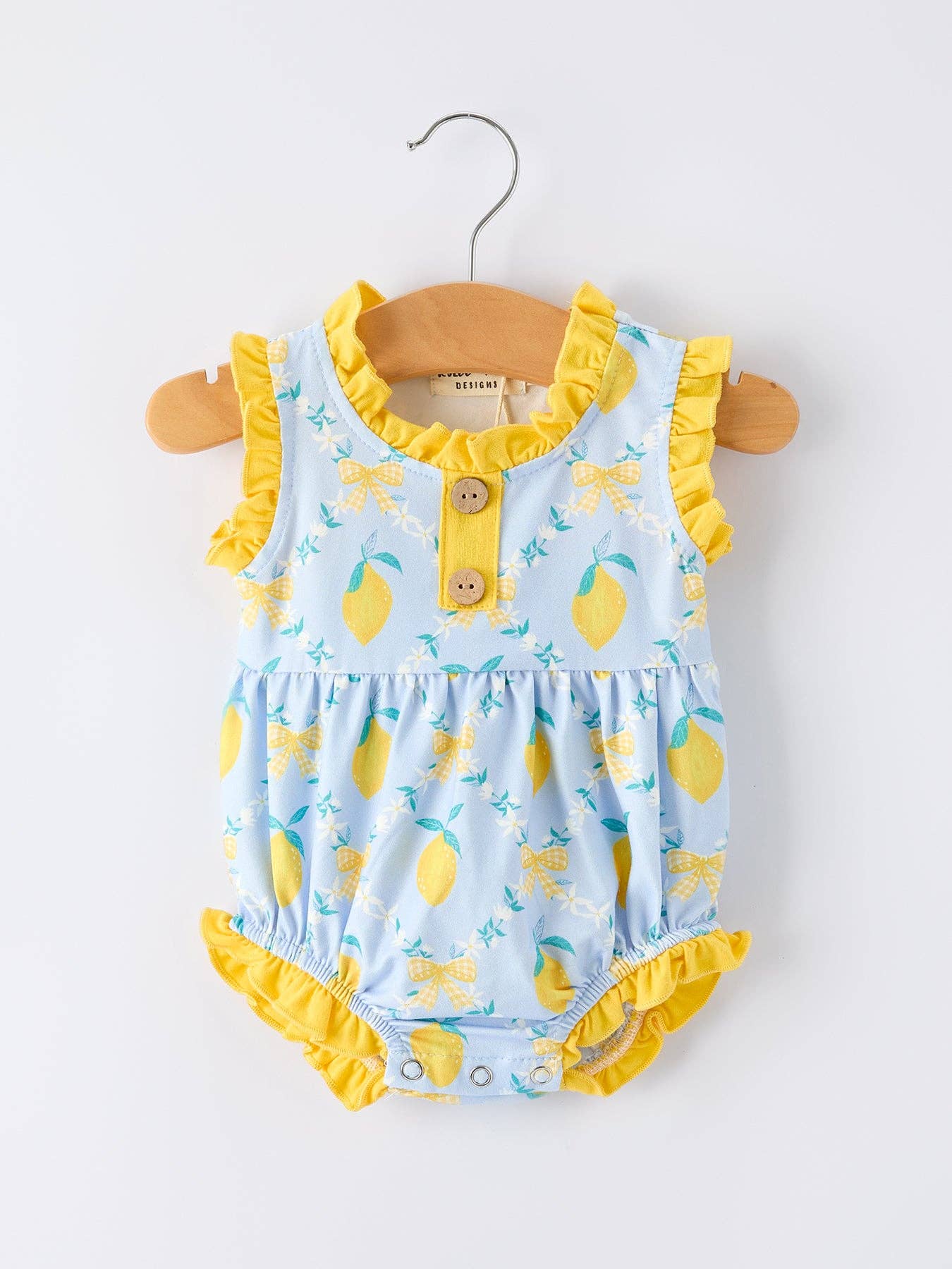 Lemon Floral Print Girl Sleeveless Ruffle Romper