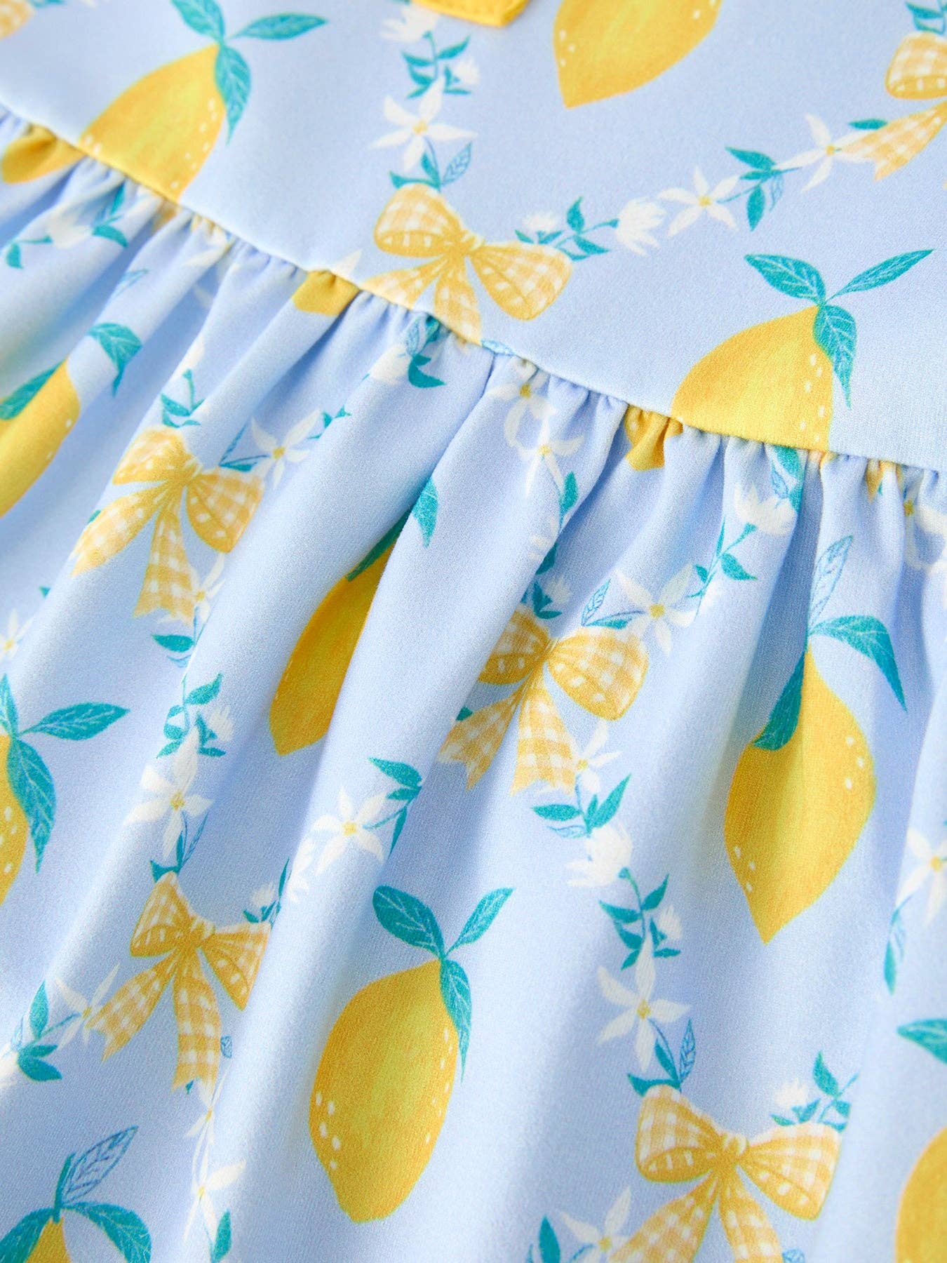 Lemon Floral Print Girl Sleeveless Ruffle Dress