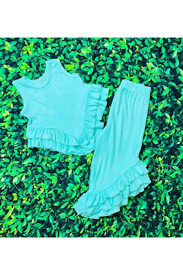 Aqua Ruffle Top w/ Flare Bottoms Set