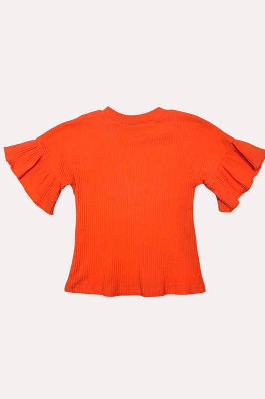 Orange Ruffle Short Sleeve Girls Top