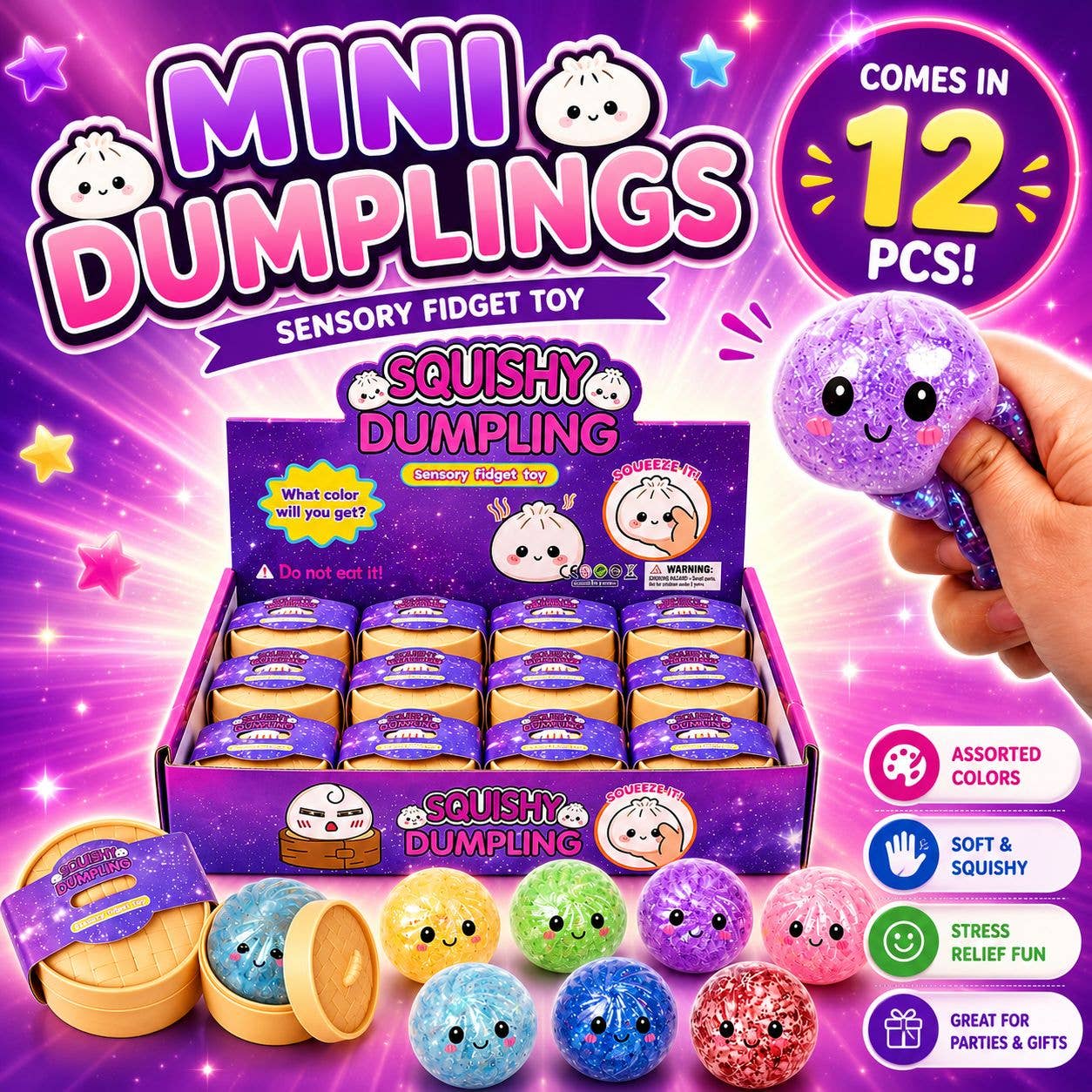 Mini Dumplings – Cute Sensory Squishies (Glitter Edition)